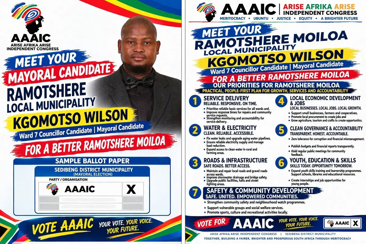 AAAIC Ramotshere Moiloa mayoral candidate Kgomotso Wilson and campaign priorities