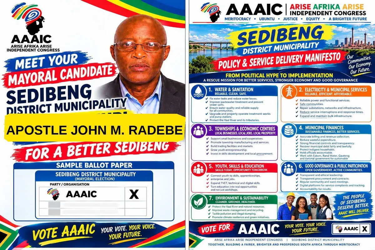 AAAIC Sedibeng mayoral candidate and policy & service delivery manifesto