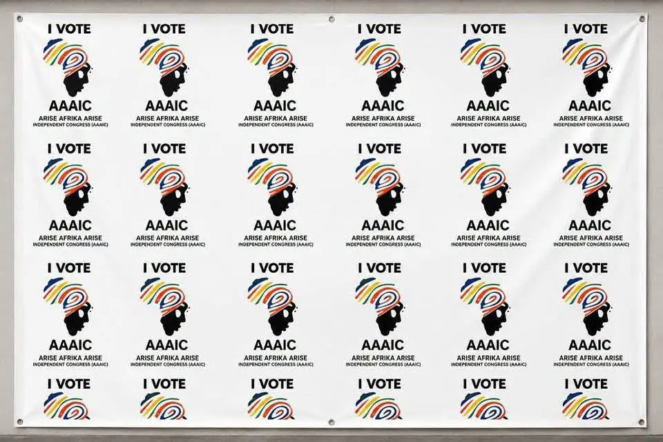 AAAIC campaign banner with repeated I Vote AAAIC logos