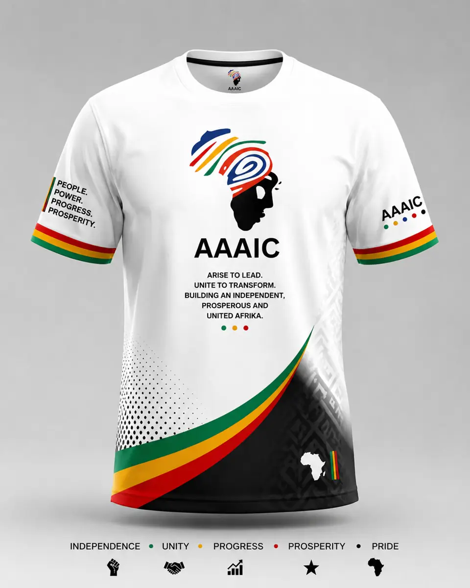 AAAIC promotional T-shirt: People, Power, Progress, Prosperity