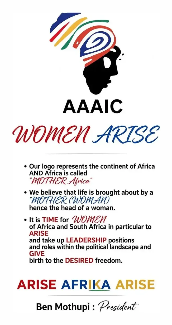 AAAIC Women Arise poster: It is time for women of Africa to arise and take leadership